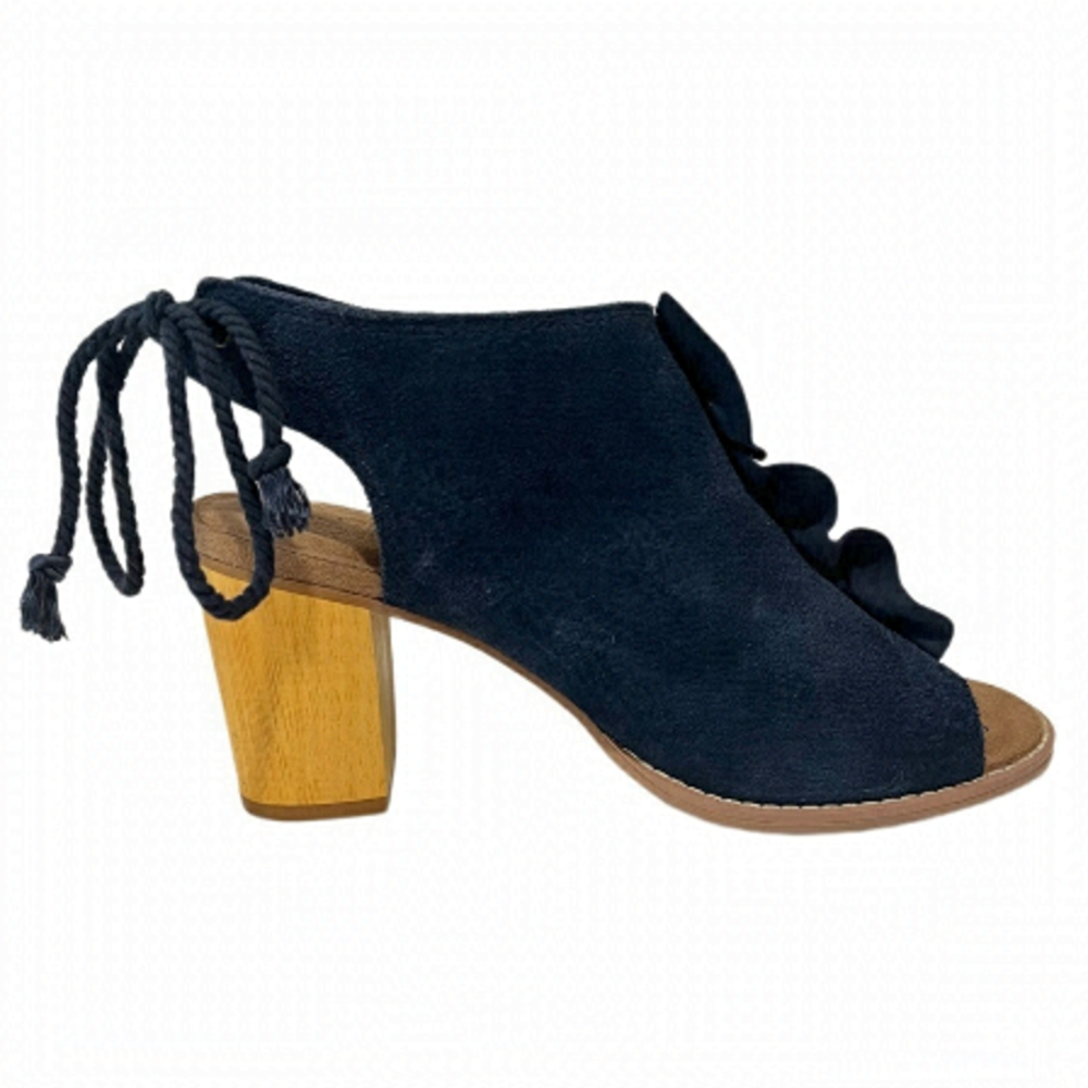 TOMS – Elba Peep Navy Suede Blue Open Toe Block Heel Bootie Heels - Size 6.5